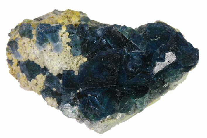 Cubic, Blue-Green Fluorite Crystals on Quartz - China #138074